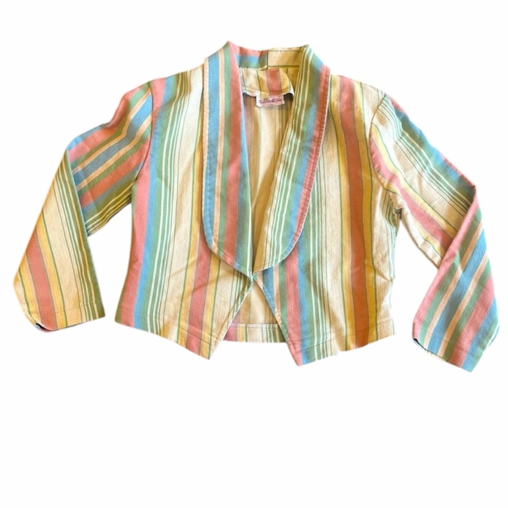 Striped Pastel Cropped Blazer - Multicolor